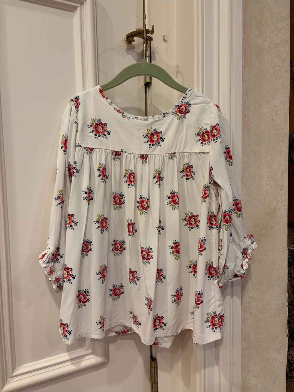 GAP White Blouse with Red Rose Print